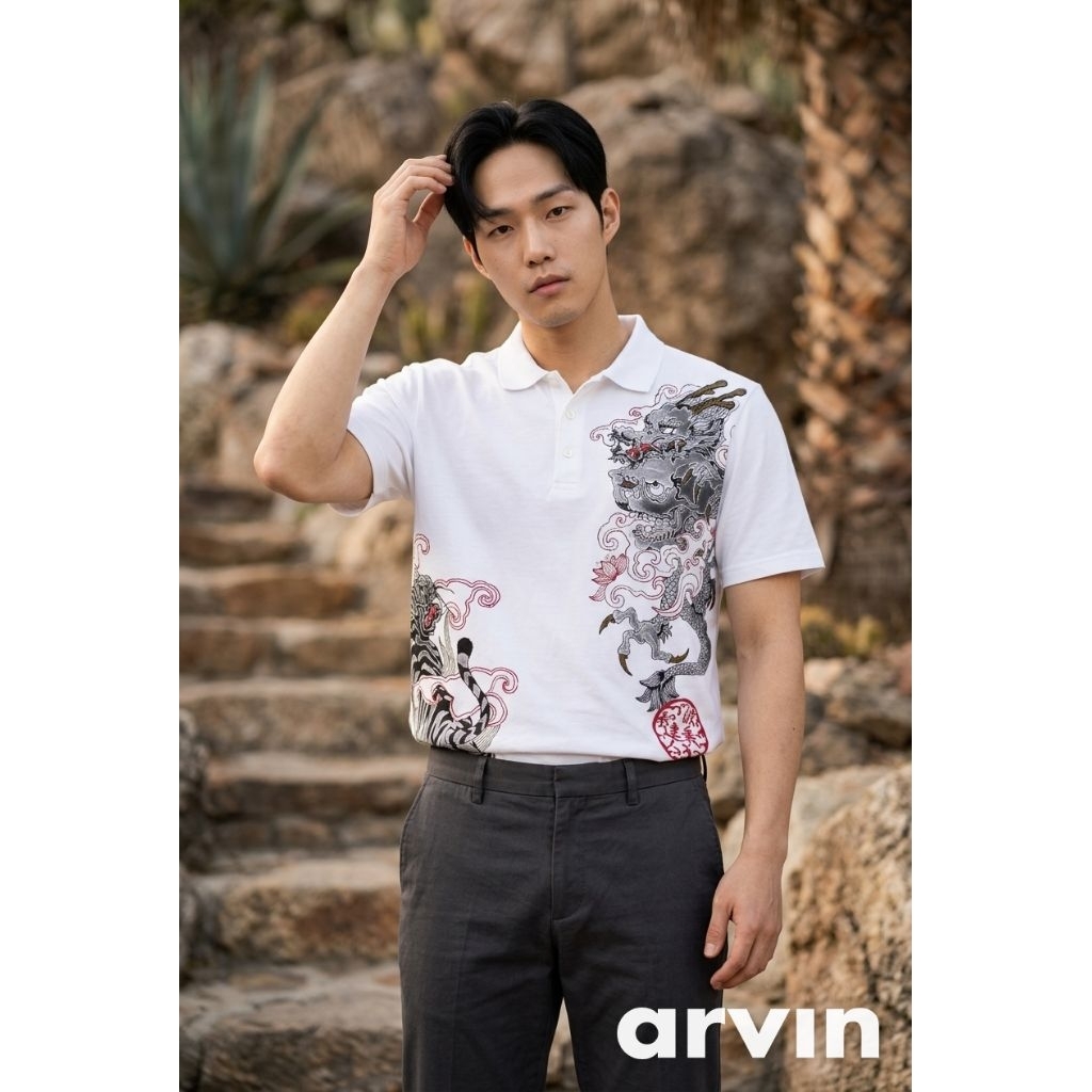 SUKAJAN DRAGON TORA RYU SKULL POLO SHIRT TEXTURE RARE ITEM