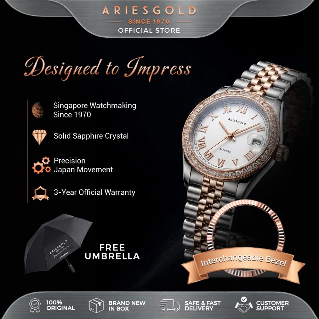 [FREE 300K INTERCHANGEABLE BEZEL] Jam Tangan Wanita Aries Gold L-1070R-2TR-RW Heritage Free Bezel 10