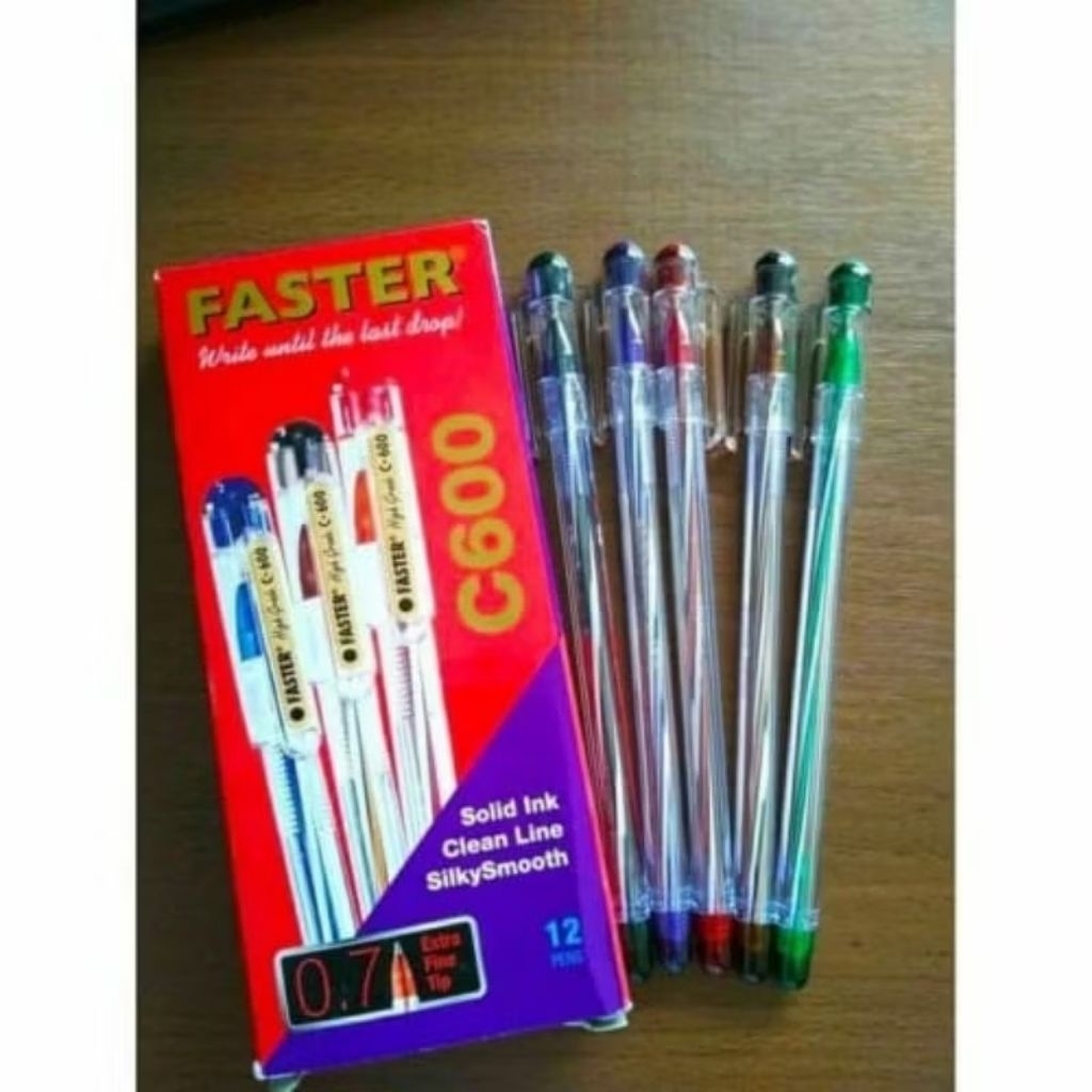 PULPEN FASTER C600 HITAM 0.7MM (PER BOX 1 LUSIN) / PULPEN SEMI GEL / BOLPEN FASTER C-600 / BALLPOINT