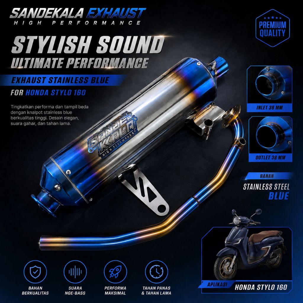 knalpot standar racing stainless Sandekala STYLO 160 STYLO160 KENOCHI