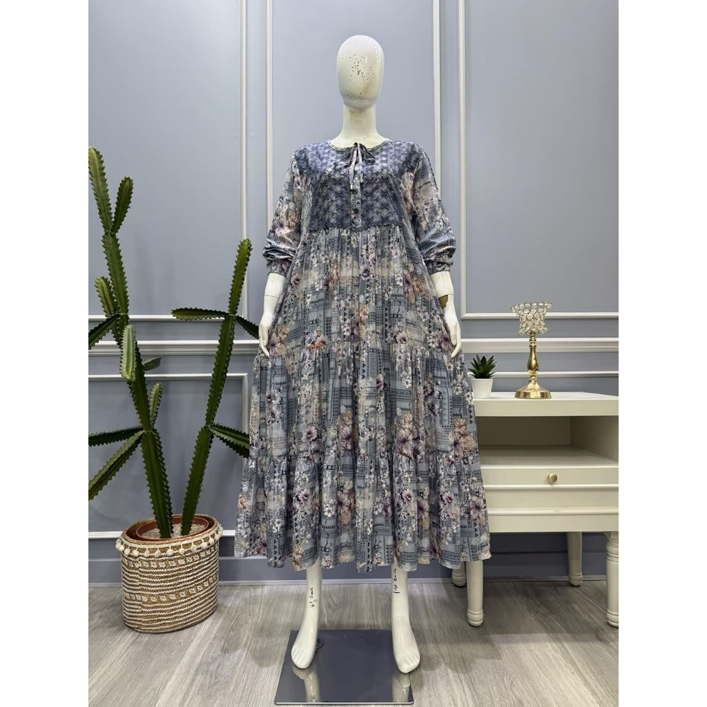 MIDI dres motif bunga  renda dada