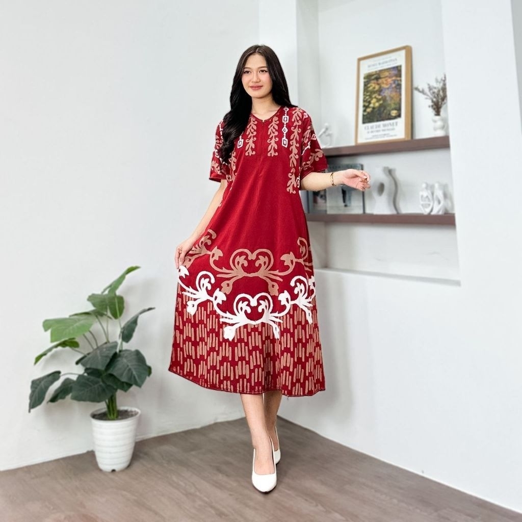 Daster Twill Ori Pekalongan - Daster Semata Kaki - Daster Kekinian - Daster Lengan Pendek Cap Malama