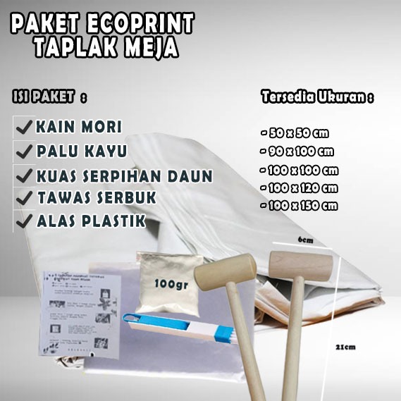 Paket Ecoprint Kain Mori taplak meja ukuran Lengkap