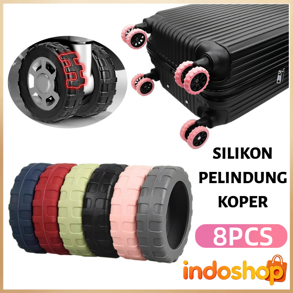 [8Buah] Ring Penebalan Karet Silikon Pelindung Roda Trolley Bagasi Sarung Lingkar Protektor Cover Ro