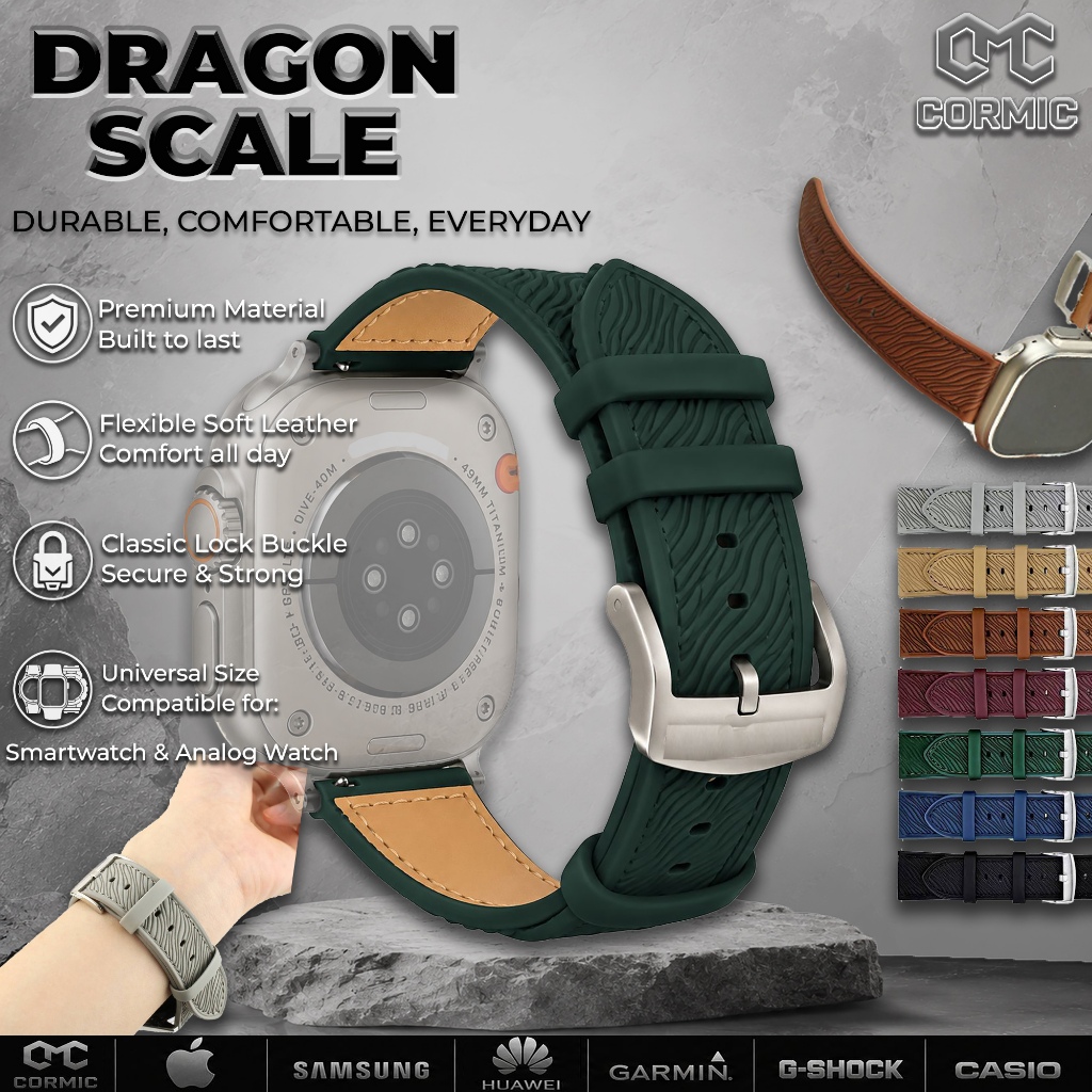 Strap Smartwatch Tali Jam Kulit Leather DRAGON SCALE CORMIC 22mm 20mm Apple Watch Samsung Garmin Hua
