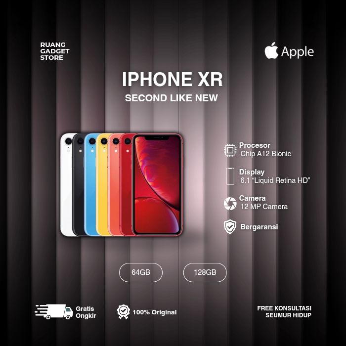 IPHONE XR SECOND LIKE NEW 64GB 128GB 256GB Hitam Biru Kuning Coral Merah Putih