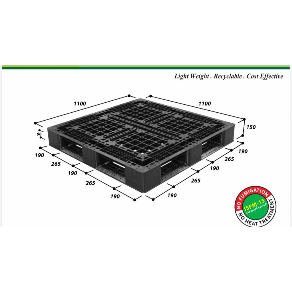 Palet Plastik Hitam HDPE 120 x 120 x 16 cm
