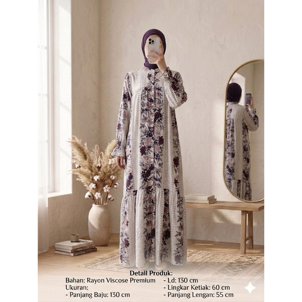 HIFA DRESS SULTAN PREMIUM GAMIS RAYON  DASTER ADEM BUSUI DRES MOTIF VIRAL KEKINIAN LD120