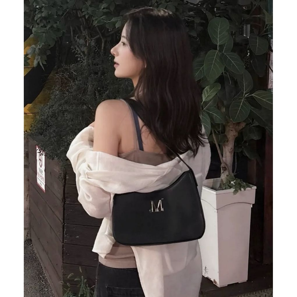 MUCENT Terrine Metal Logo Leather Hobo Bag