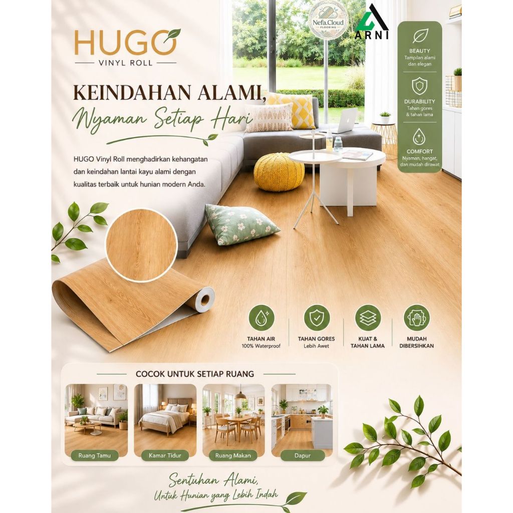 Vinyl Roll HUGO Tebal 1,5mm Motif Kayu / Karpet Lantai Vinyl Roll Meteran