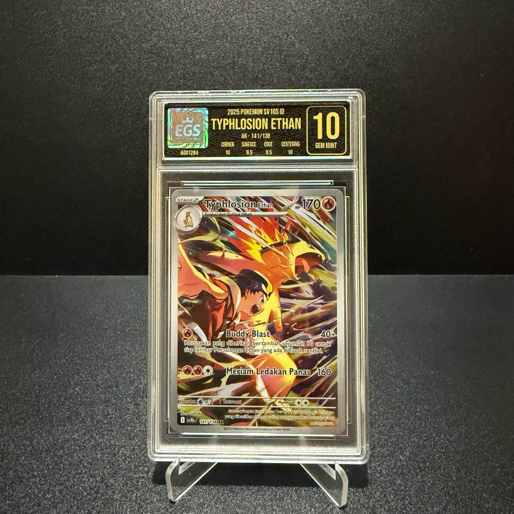 Kartu Pokemon Tyhplosion Ethan AR 141/138 EGS Grading 10 Kehadiran Juara Original