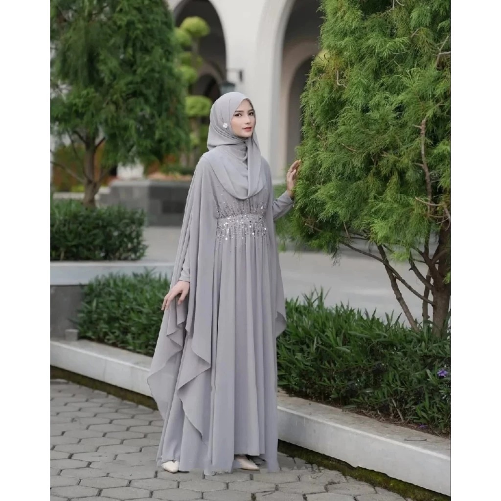 Gamis Wanita Elegan Mewah Layla Kaftan Dress KF Size M L XL XXL XXXL LD 100-130 CM Bahan Ceruty Baby