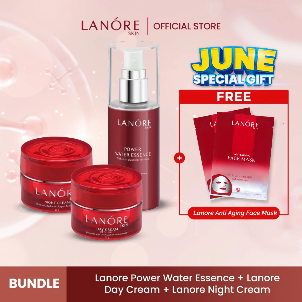 Paket Lanore Skin Night Cream+Lanore Skin Day Cream SPF 32+ PA+++ +Lanore Skin Power Water Essence