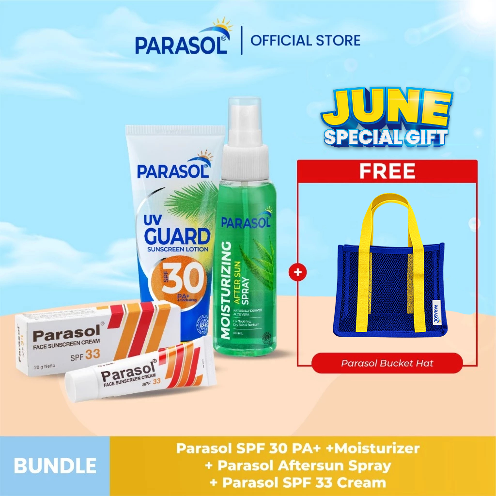 Paket Parasol Lotion SPF30 100gr + Parasol Cream Sunscreen SPF33 20gr + Parasol AfterSun Spray 100ML
