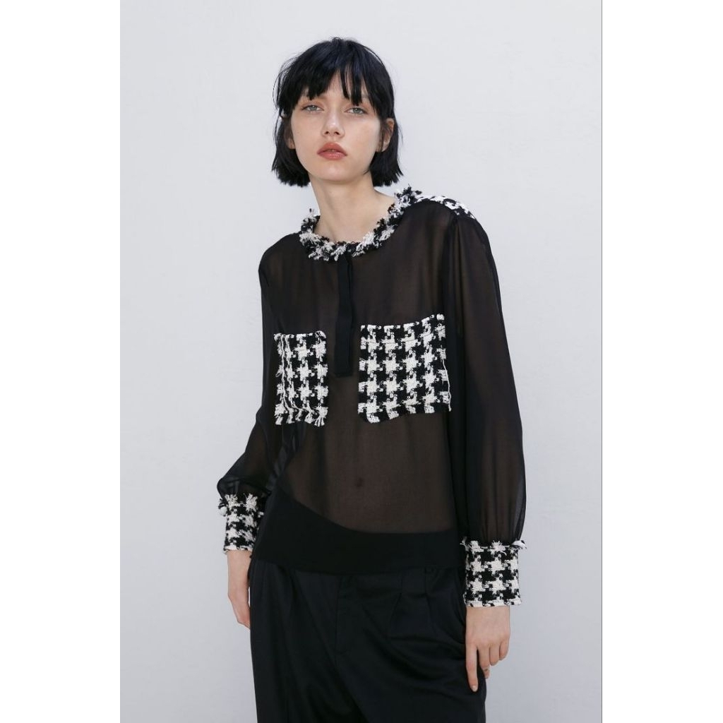 ZARA tweed kombinasi kemeja