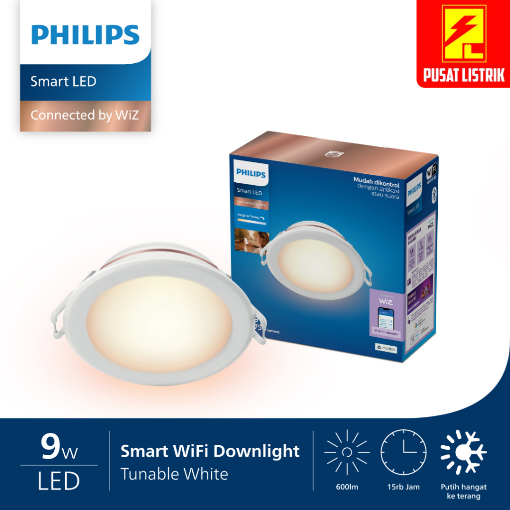 Downlight Philips Smart WiFi LED 9W Tuneable Dimmer Putih - Kuning LED Downlight Led Philips WiFi