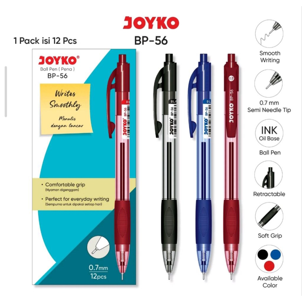 JOYKO BAll Pen Pulpen 1 Pack BP-56 0.7mm Isi 12 Pcs