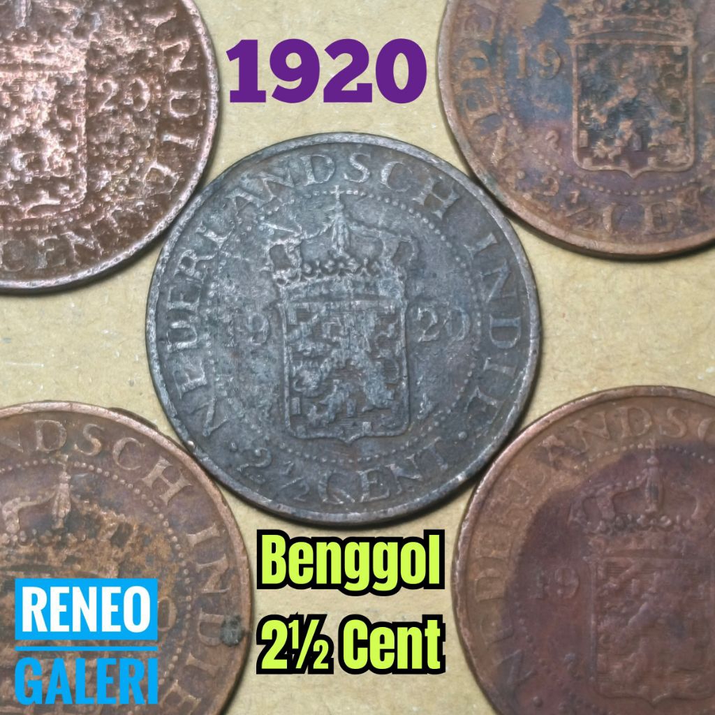 Koin benggol 2½ Cent tahun 1920 asli Nederlandsch indie uang logam 2,5 Sen lama kuno zaman Hindia Be