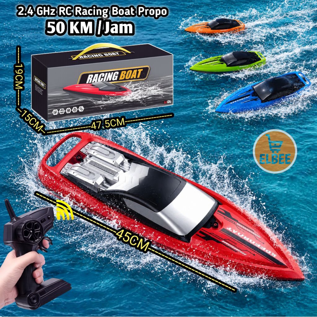 Elbee - RC Speed Boat Propo 50KM/Jam Mainan perahu cepat Racing Boat 2.4GHz  size Besar
