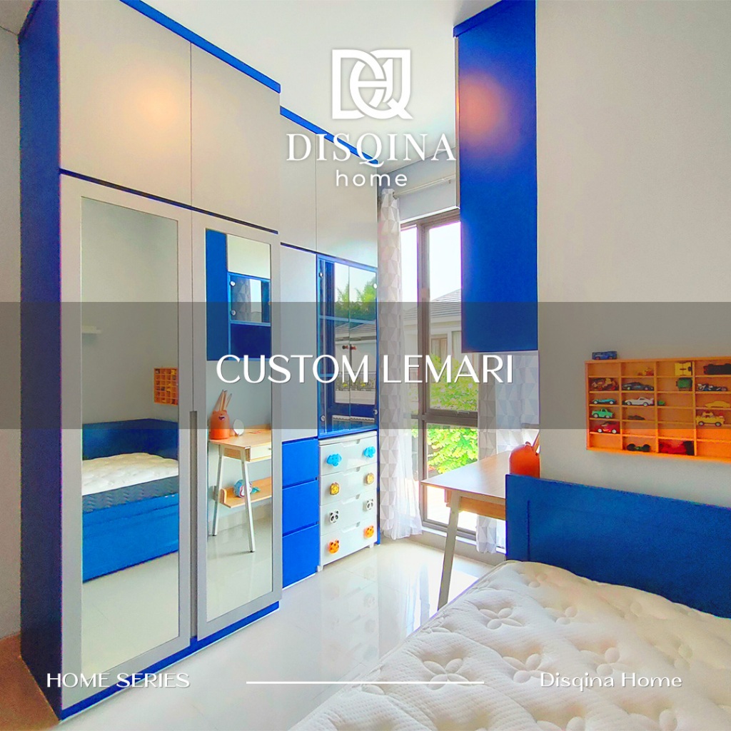 Custom Lemari Pakaian Full Plafon Pintu Cermin Kamar Anak Modern