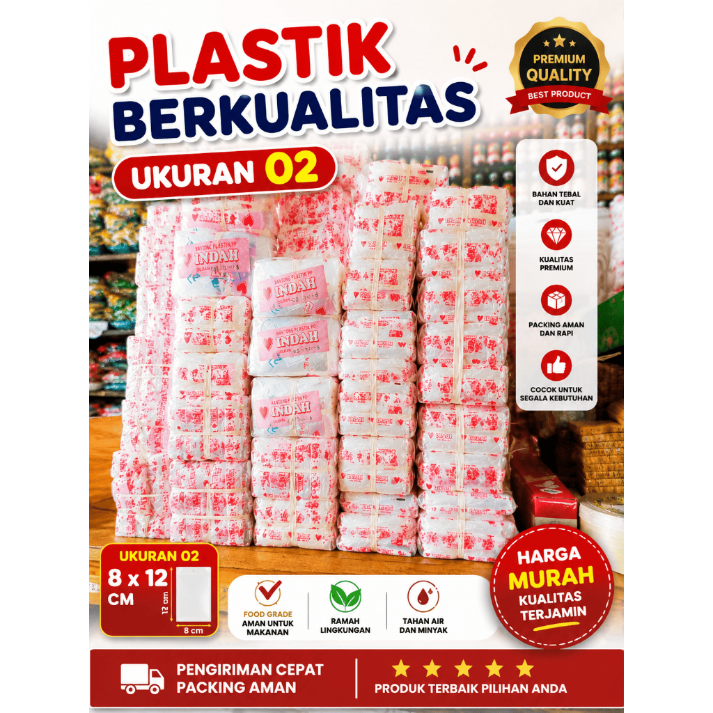 Plastik pp indah 02 berbagai ukuran lengkap  10x18 13x17 15x33 23x45 10x20 13x20 15x37 26x45 10x22 1