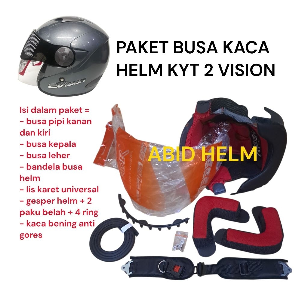 KYT Busa Helm 2 Vision Fullset Besi & Plastik Kaca Bening Anti Gores Karet Lis Gesper Paku Ring AL S