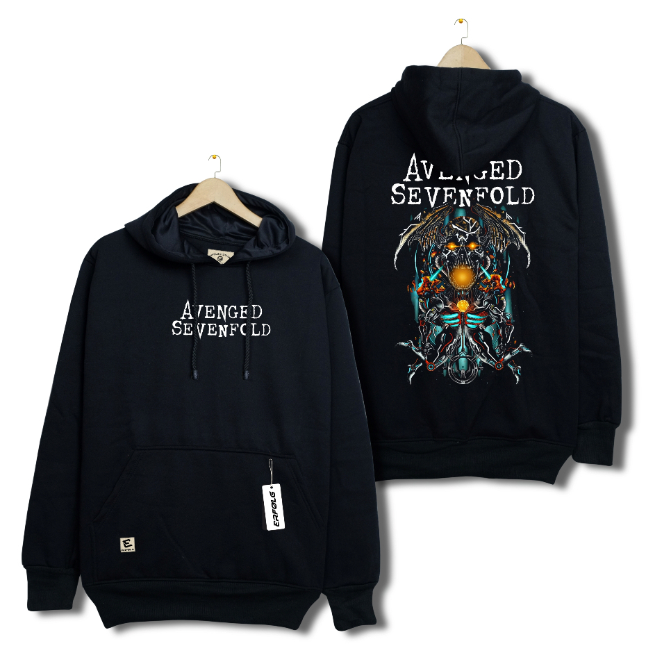 Sweater Hoodie Band Metal Unisex Hodie Hitam Pria Sablon Depan Belakang Sweter Fleece Tebal Premium 