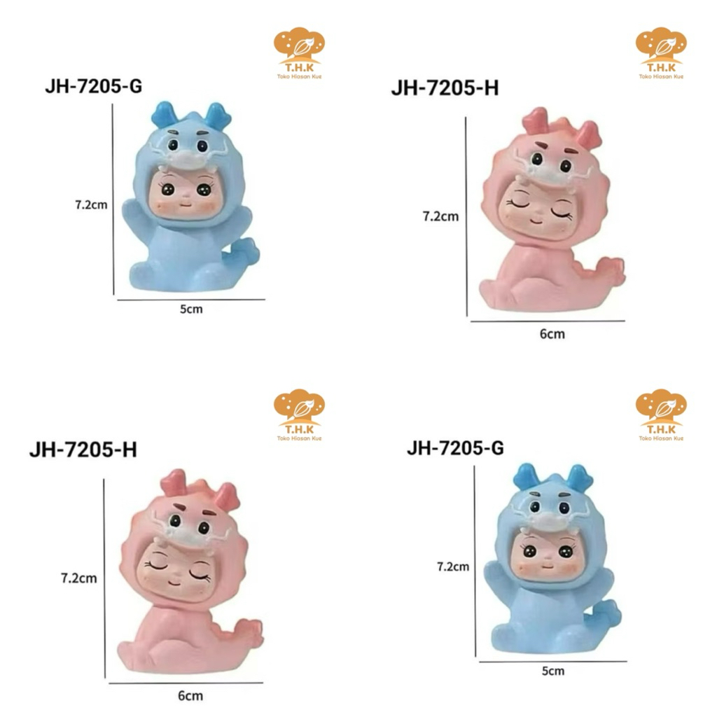 JH7205 - Hiasan Kue Cake Topper Patung Boneka Bayi Naga Biru Pink Plastik