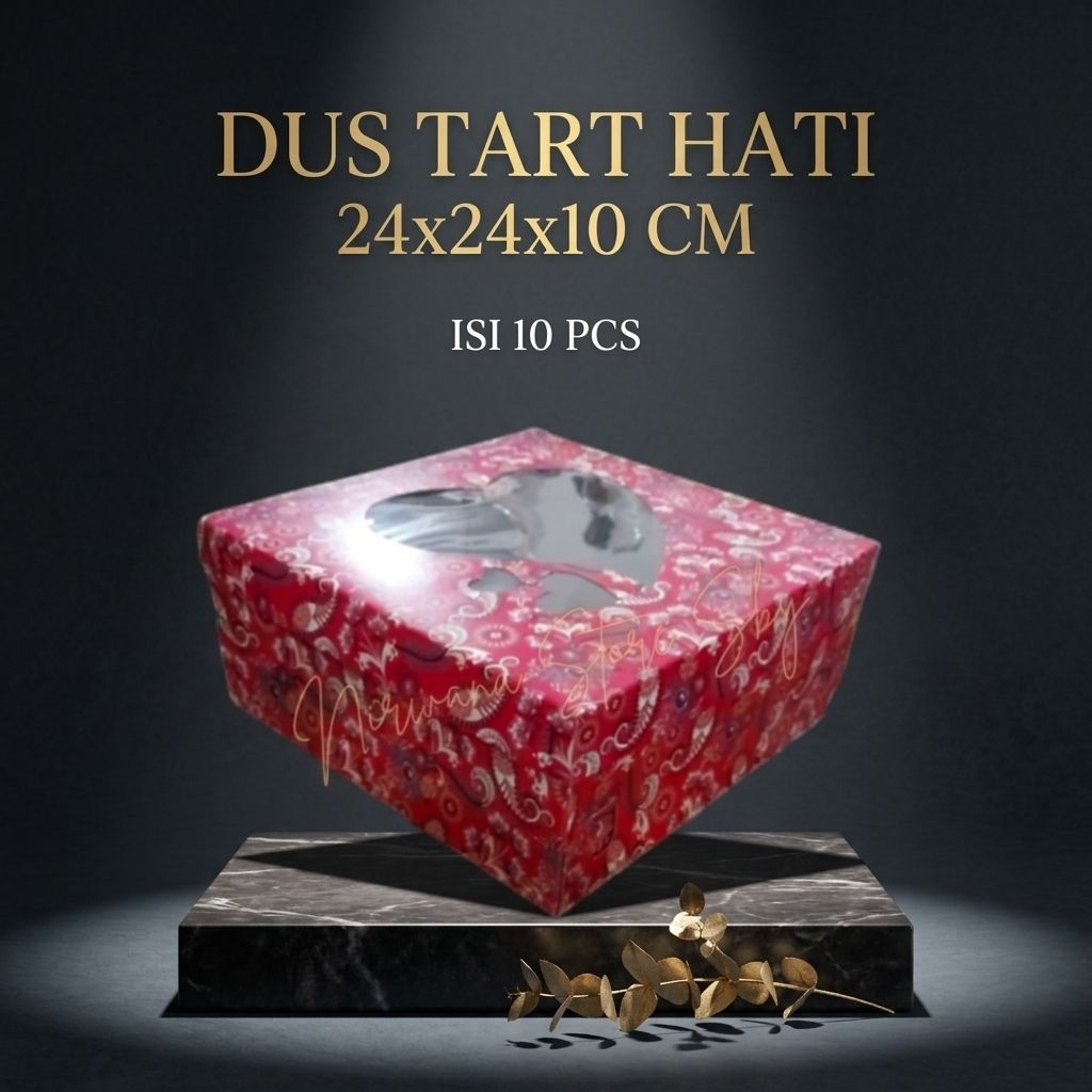 (10 Pcs) Dus Tart Tutup Hati 24x24x10 / Dus Kue Merah / Box Kue / Dus Nasi / Kotak Nasi - Tebal dan 