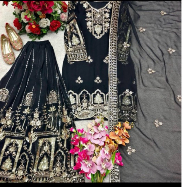 Setelan celana palazo sifon india hitam