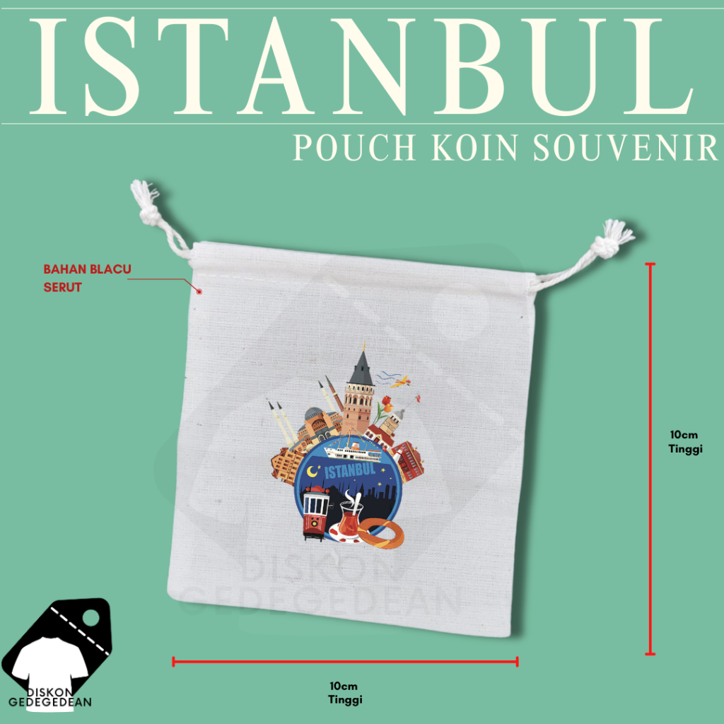 Diskongedegedean Pouch Koin Souvenir Istanbul Turki Dompet Oleh Oleh Bahan Blacu dengan Resleting Ty