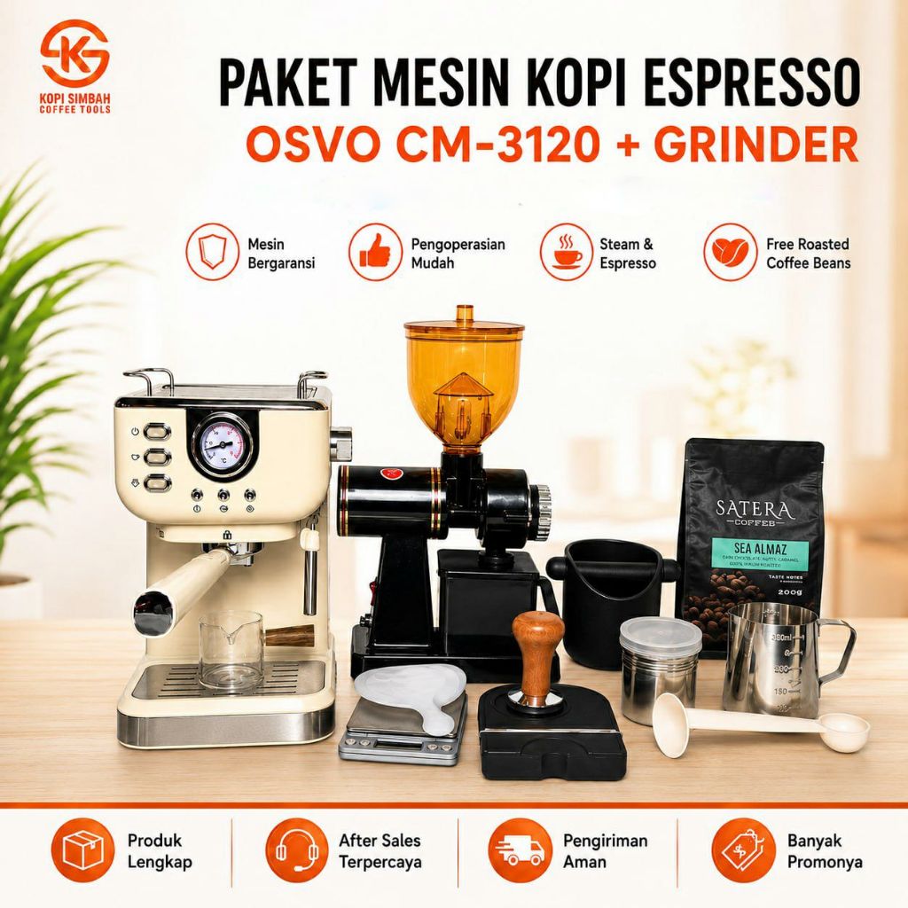 Paket Mesin Kopi Espresso OSVO CM 3120 Alat Seduh Pembuat Expreso Coffee Maker Set Lengkap CM3120