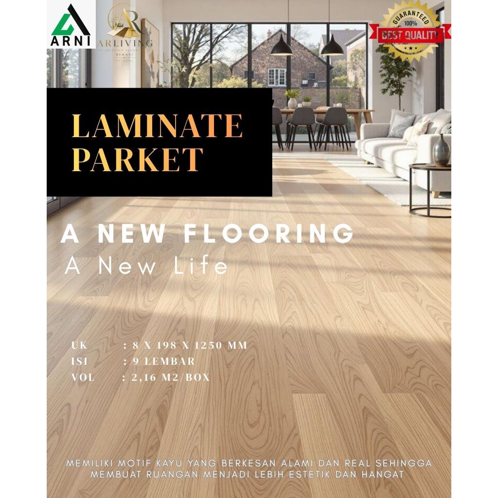 Lantai Parket Kayu Alami MDF HDF 9 Lembar Anti Gores