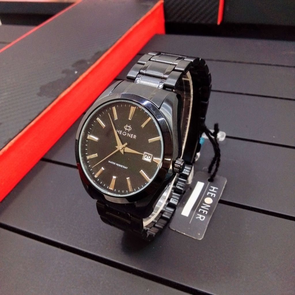 Jam Tangan Pria/Wanita HEGNER HW 1678G Analog Stainless Steel Full Hitam