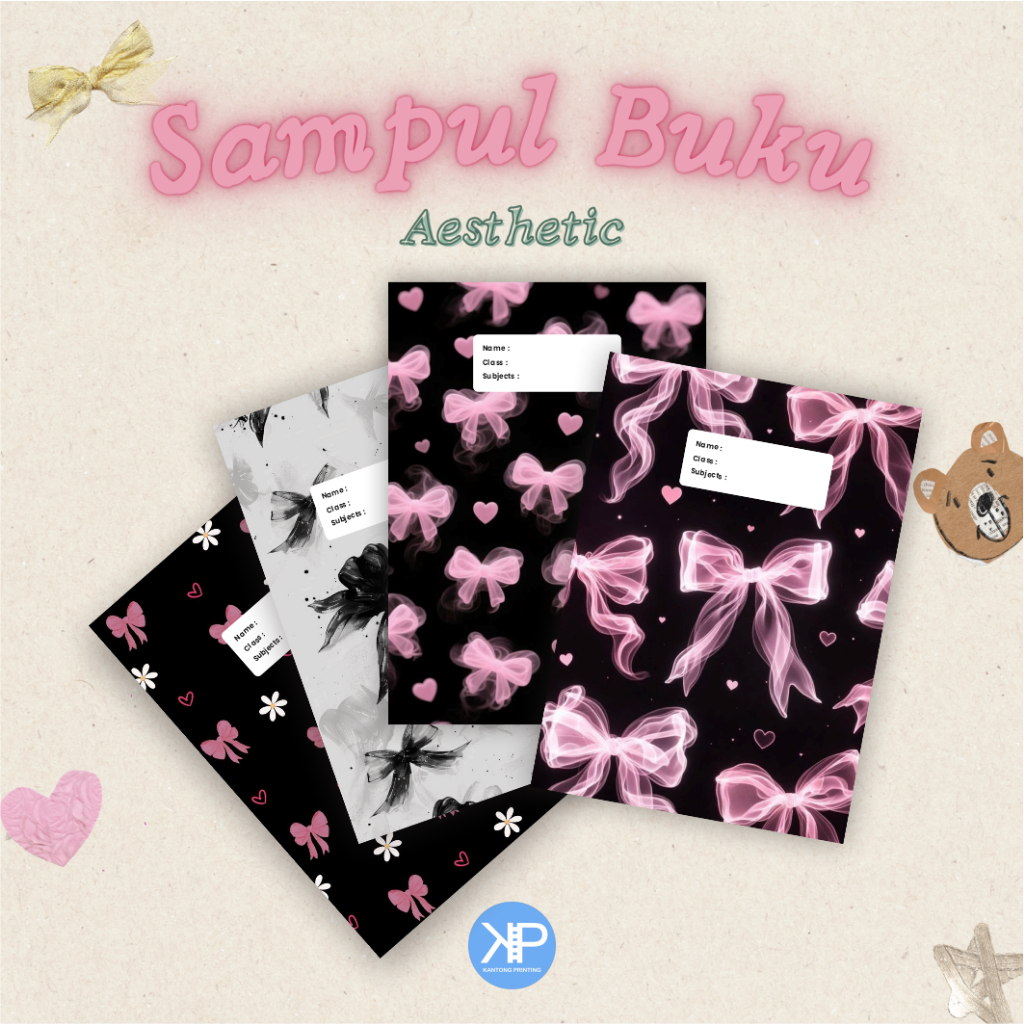 ( Isi 10 Pcs ) Sampul Buku Hitam Aesthetic Coquette - Sampul Buku Tema Hitam Pink Aesthetic Coquette
