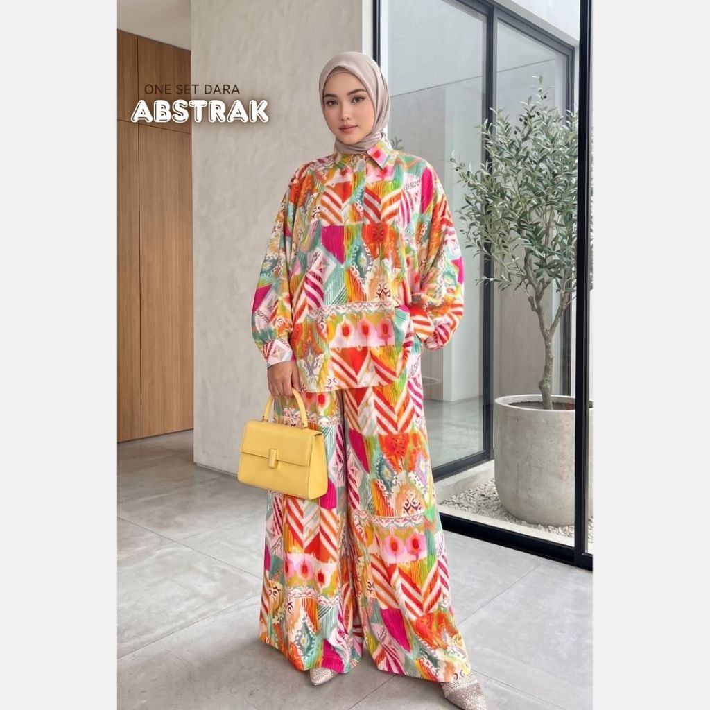 One Set Dara Flower Wanita Kekinian | Blouse Batwing Oversize + Celana Kulot