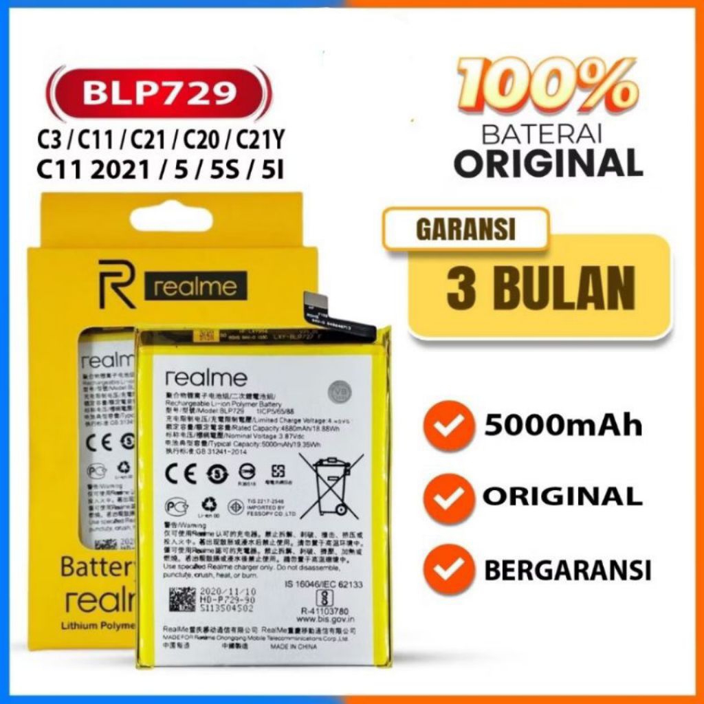 BATRAI BATRE BATTERY REALM1  BLP 729 FOR REALMI C3/ REALMI 5  C11 C20  C21  BATRAI  0R1GINL IOO