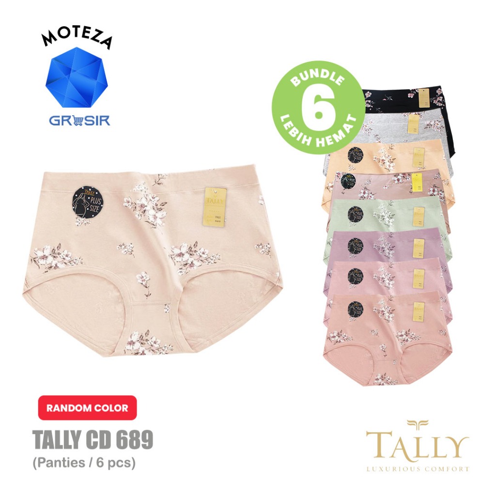 GROSIR [6 pcs] [12 pcs] Tally 689 CD Celana Dalam Wanita Jumbo Big Size - Katun High Waist Free Size