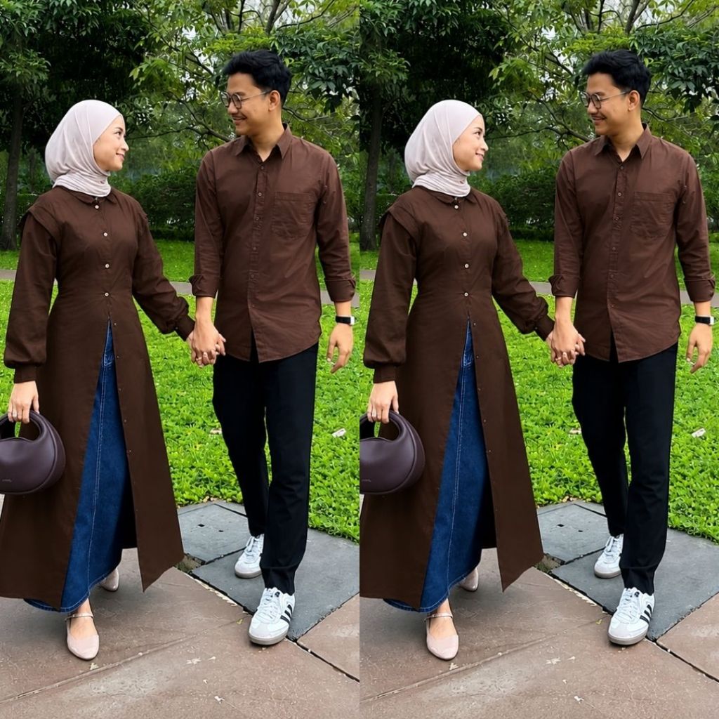 Setelan Couple | Kemeja Celana + Tunik Kanna Pasmina Ceruty | Outfit Couple Pasangan kondangan sarim