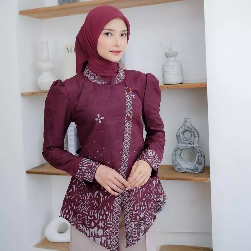 Blus Batik Wanita Modern Atasan Batik Kerja Kantor Lengan Panjang Pendek Baju Batik Wanita Jumbo Big