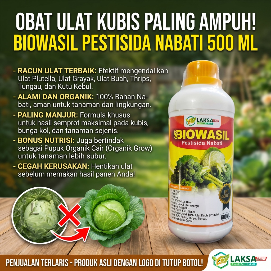 BIOWASIL Obat Ulat Untuk Tanaman Kubis 500ML - Pestisida Nabati Anti Ulat Kubis & Kol - Racun Ulat O