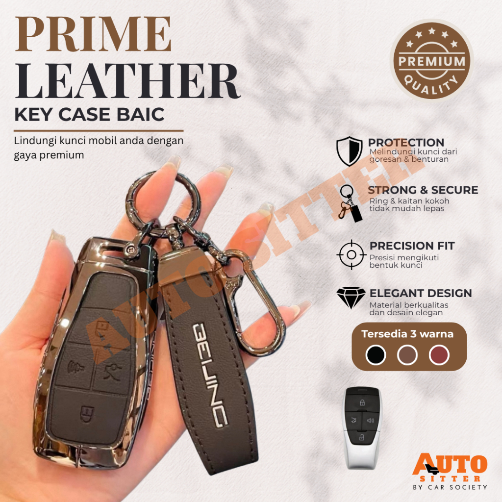[Auto Sitter] Prime Leather Car Key Case - Sarung Cover Kunci Kulit Premium Baic BJ40, Baic BJ30, Ba