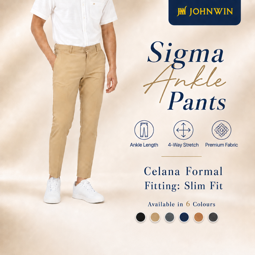 Johnwin - Celana Formal Sigma Ankle Pants - Celana Panjang Pria - Bahan Katun Polyester - Slim Fit -