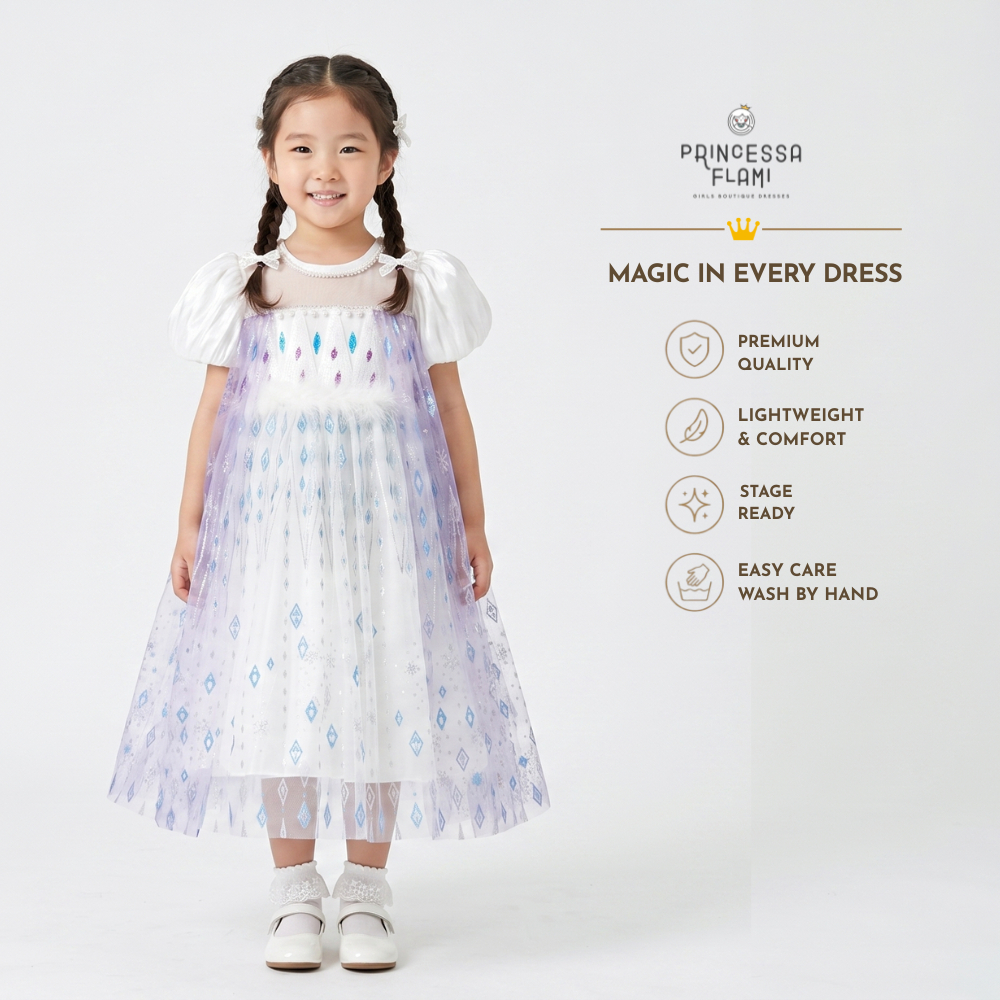 Princessa Flami Dress Karakter Anak Kostum Frozen Elsa White KS5340