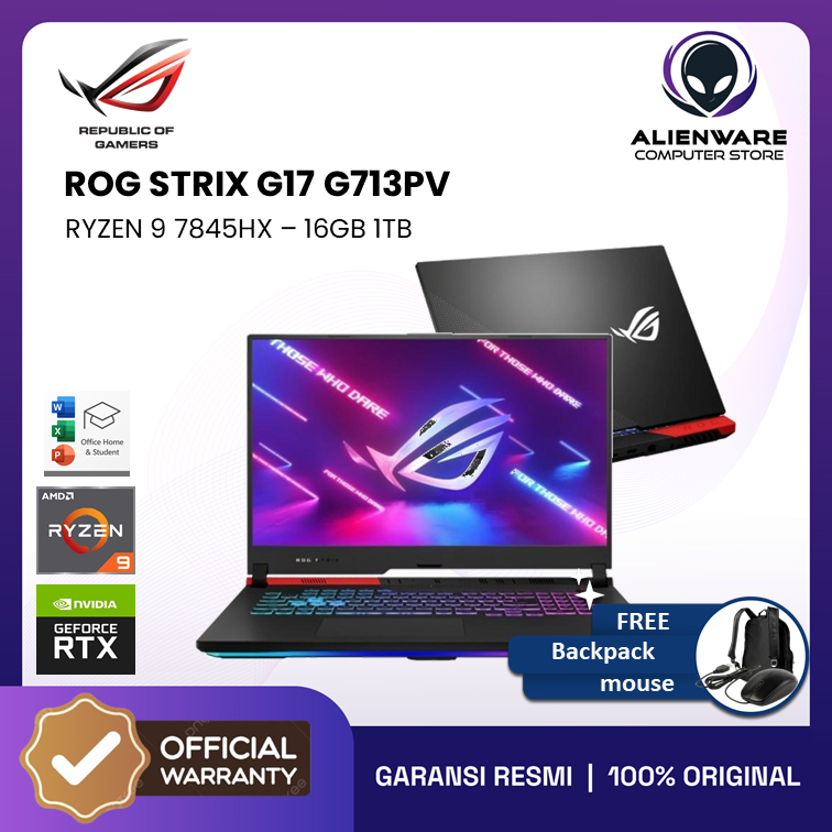 ASUS ROG STRIX G17 G713PV RYZEN 9 7845HX RTX4060 16GB 1TB W11 17.3QHD
