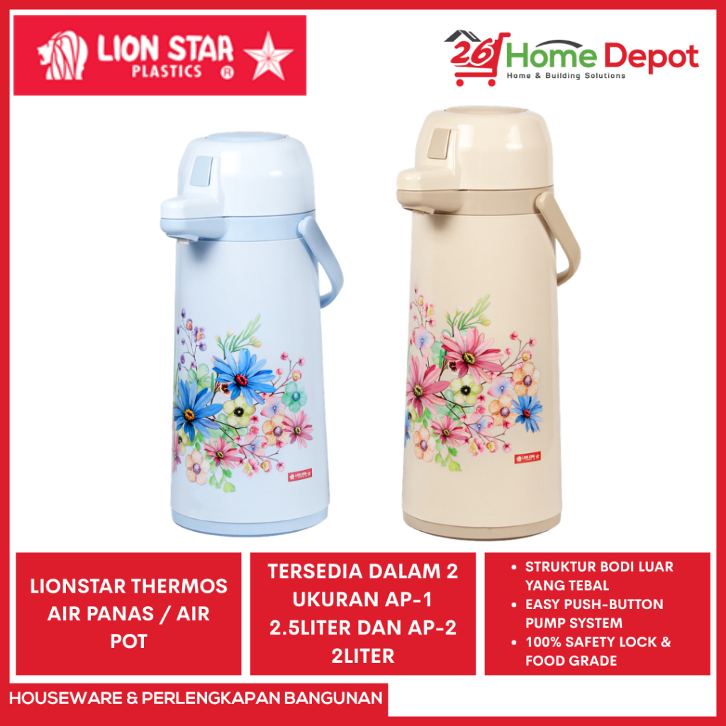 LION STAR Thermos Air Panas Pencet / Vacuum Termos Air Panas / Termos Air Panas Pencet Lion Star AP