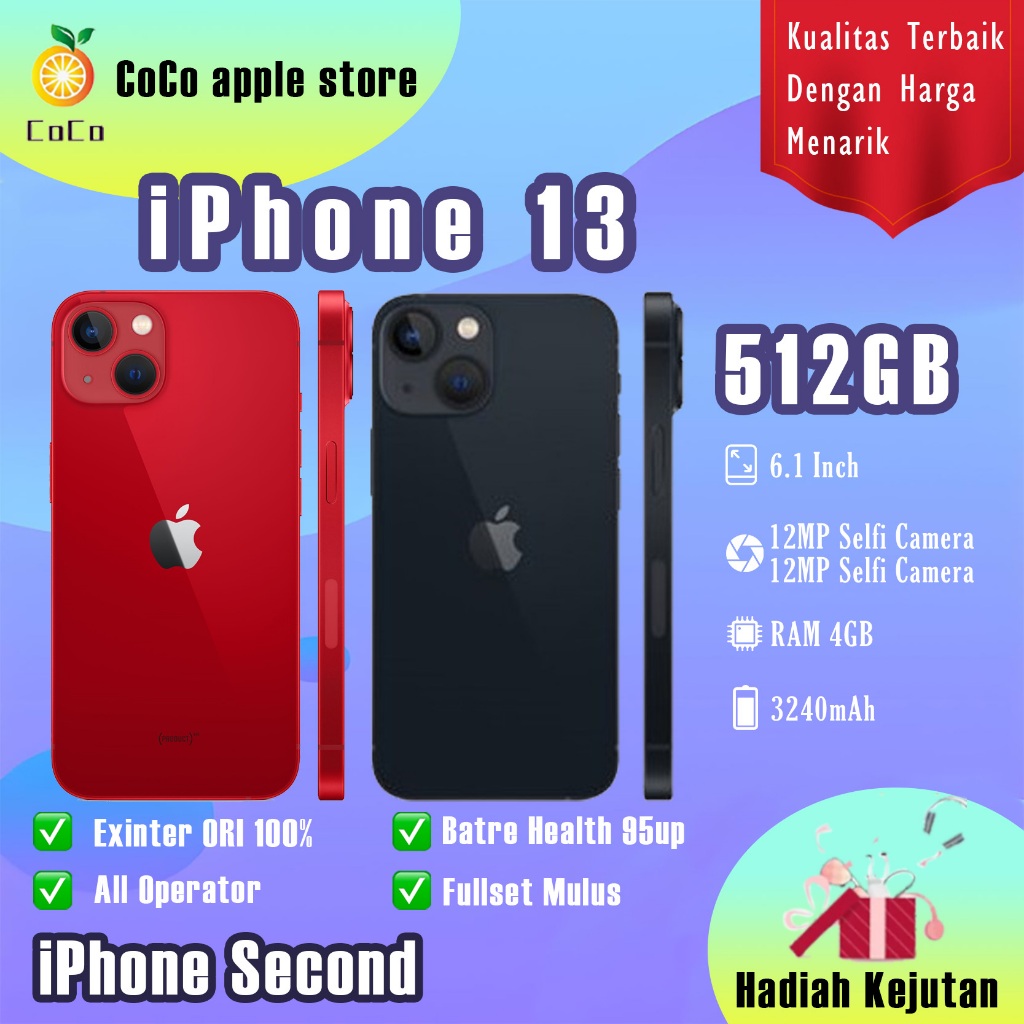 iPhone 13 512GB Fullset Second Original100% 5G 6.1"OLED-Ori Bekas Mulus LikeNew Hp 3utools All Green