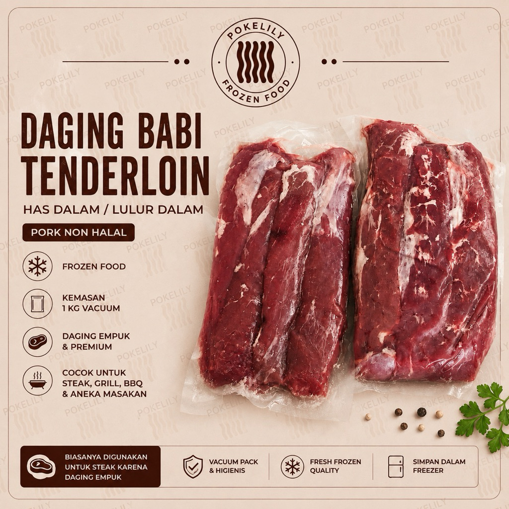 HAS DALAM 1kg EMPUK LULUR DALAM BABI PORK TENDERLOIN DAGING BABI MENTAH SEGAR DAGING STEAK BARBEQUE 