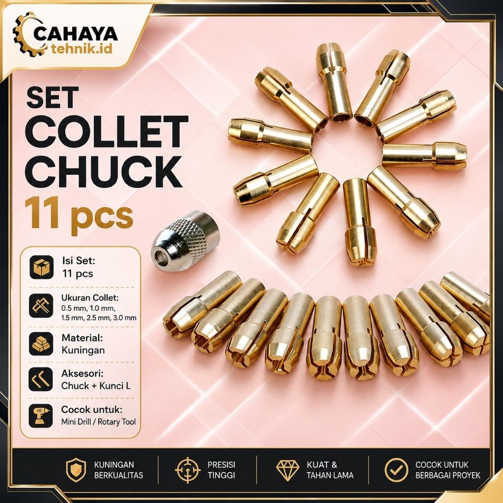 11pcs/set Kepala Bor Mini Gerinda Chuck Collet Mini Grinder Set