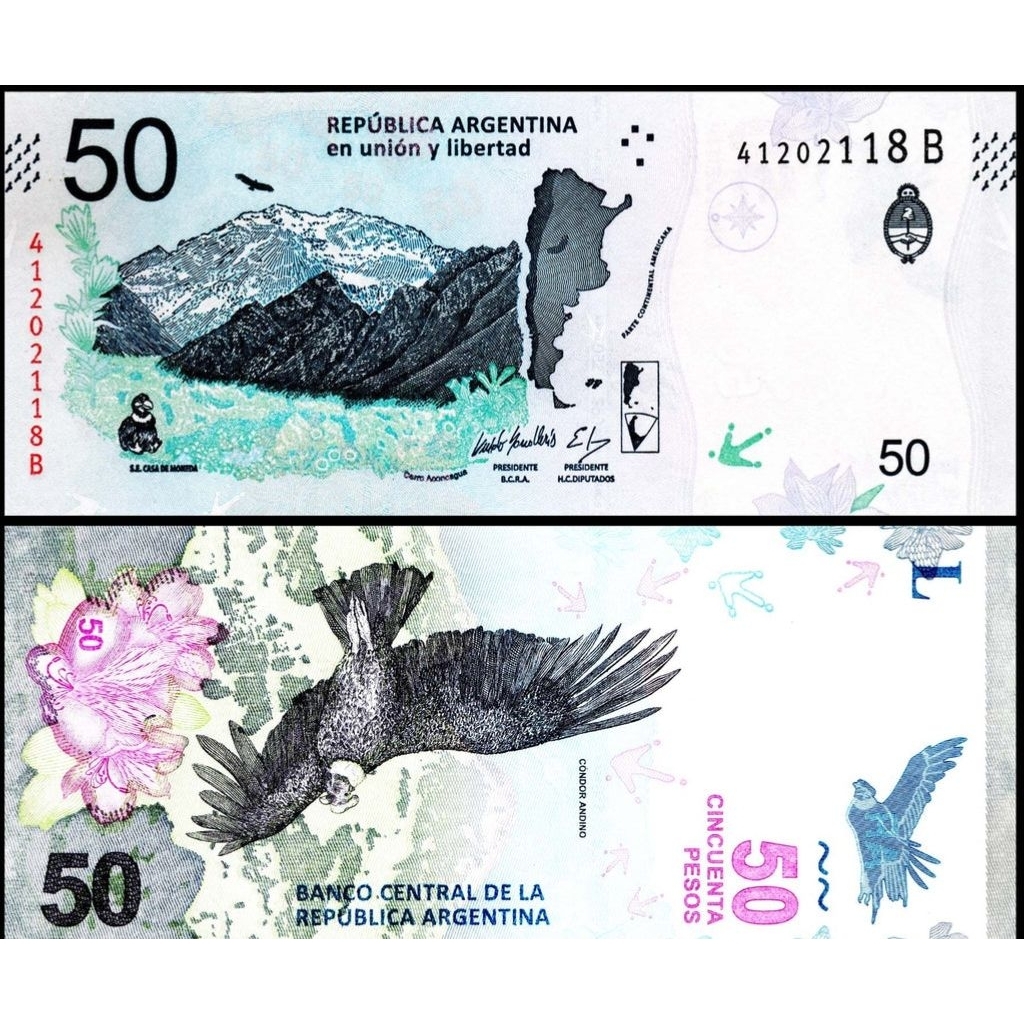 Uang Kuno Argentina 50peso burung UNC untuk Numismatik